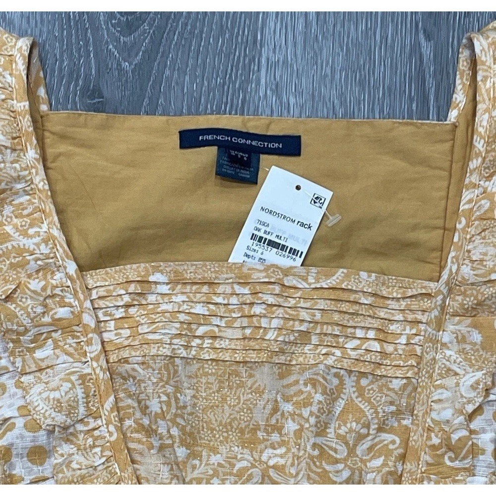 NWT FRENCH CONNECTION ADENA METALLIC SQUARE NECK OAK BUFF MINI DRESS WOMENS US 6 - Picture 3 of 14